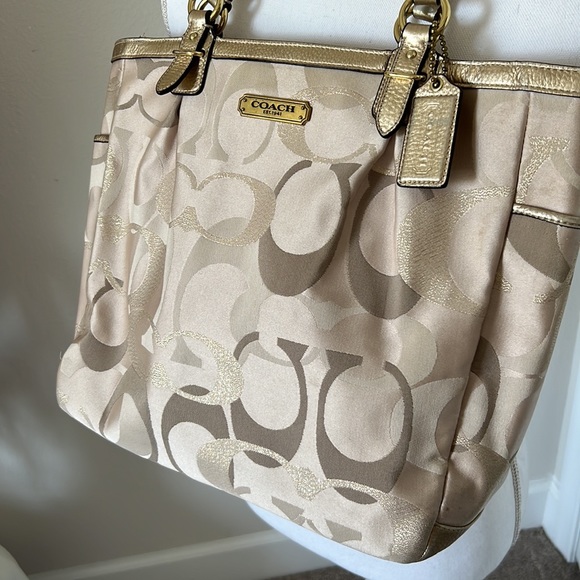 Sparkly Gold and Tan Coach Tote Bag - Picture 2 of 10